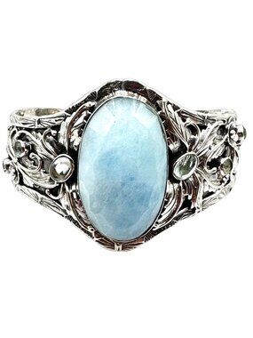 Aquamarine Cuff Bracelet Sterling Silver 85 Grams Light Blue Cushion Cut